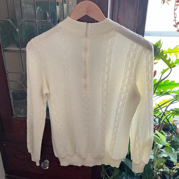 80s/90s Bay Harbour Cream Mock Neck Sweater Zip Back Knit Size M Coastalchic - Picture 7 of 16